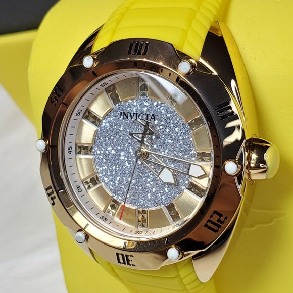 Invicta Watch Stainless Steel Silicone Gold Yellow Women Accessories Watch - Picture 10 of 16